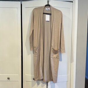 Magaschoni Long Open-Front Cardigan in Beige